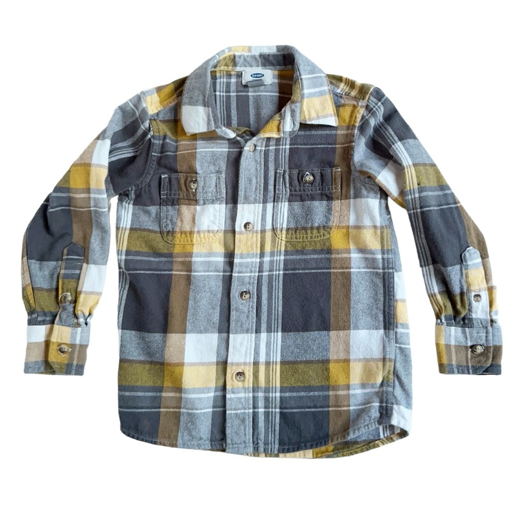 Old navy Kids Size 5 Regular Plaid Casual Button-Up Long Sleeve Yellow Shirt